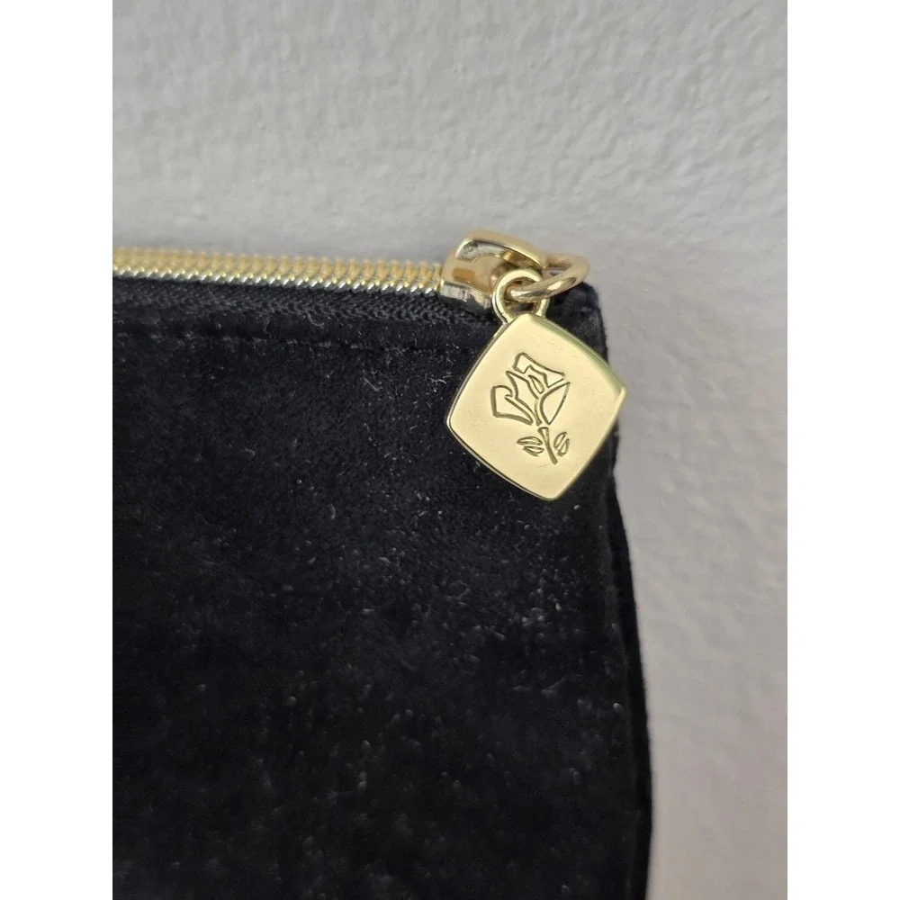 Lancome Paris Black Faux Suede and Gold Metallic Makeup Bag Clutch Zipper Pouch